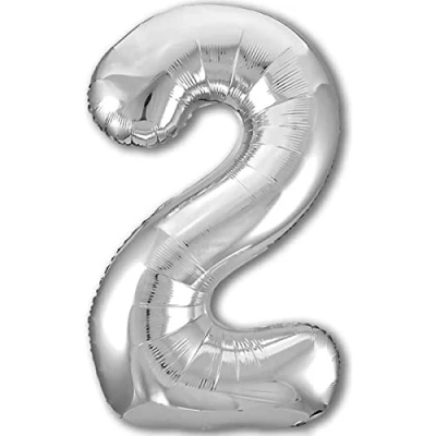 Imagen de Globo 2 Cumpleaños Número Silver Plata Gigante, XXL de 100cm. Decoración Cumpleaños. Aire o Helio.