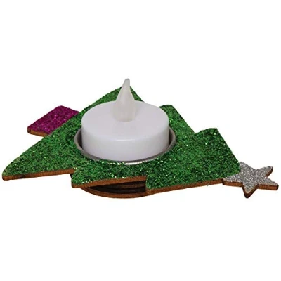 Imagen de Baker Ross AX429 Portavelas De Madera En Forma Arbol Navidad Paquete 4, Para Decorar Y Exhibir, Decoraciones Navideñas, Proyecto Ideal Manualidades Niños