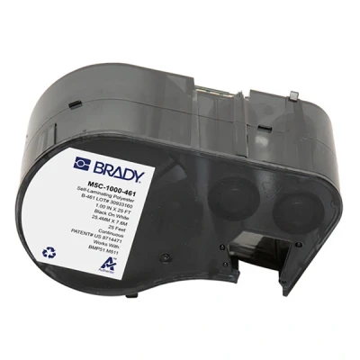Imagen de Brady Cinta de poliéster autolaminado para impresoras Etiquetas BMP51/BMP53/M511 adhesivas Negro sobre blanco (25,40 mm (an) x 7,62 m (l)) M5C 1000 461