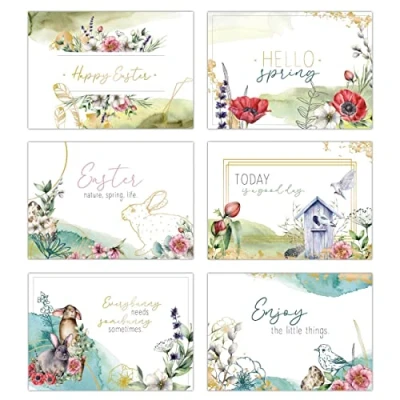 Imagen de Papierdrachen 12 tarjetas de Pascua para enviar y coleccionar set postales diseñadas con cariño Acuarela felicitación 17