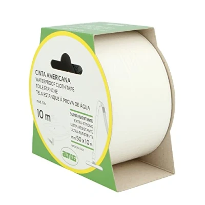Imagen de Amig Cinta Americana Mod.516 de Fijación Extrafuerte y Resistente al Agua para Uso en Interiores o Exteriores Perfecta Bricolaje Reparaciones Medidas 10 m x 50 mm Color Blanco