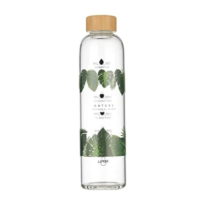 Imagen de Gulujoy Botella Cristal1 Litro de Agua Motivacional con Marca Tiempo, Tapa Bambú, Funda Protectora Neopreno, sin BPA