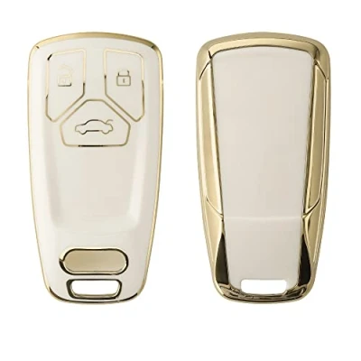 Imagen de kwmobile Carcasa para Mando Compatible con Audi Llave de Coche Smartkey 3 Botones (Solo Keyless Go) Funda Llaves TPU Blanco/Dorado