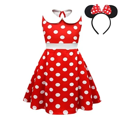 Imagen de Lito Angels Disfraz Vestido de Minnie Mouse con Aro Pelo Orejas Ratón para Niñas Talla 5 6 años, B Lunares Rojos