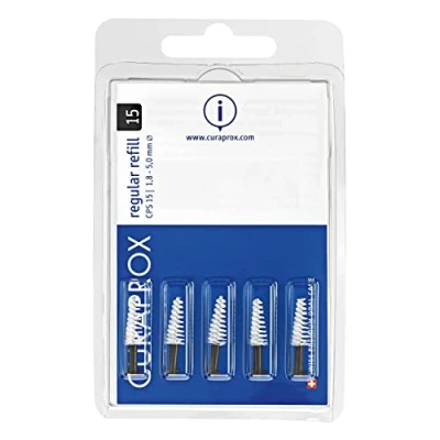 Imagen de Cepillos interdentales Curaprox CPS 15 regular, recambio, 5 piezas, negro, cónico, 1,8 mm diámetro, eficacia, sin soporte