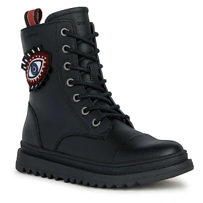 Imagen de Geox J Gillyjaw GIRL Botines con cordones para niños, Talla: 32, Black/dk red Zapatos