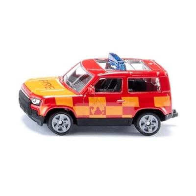 Imagen de siku 1568, Land Rover Defender Coche de bomberos, Vehículo juguete, Metal/Plástico, Rojo/Amarillo, Acoplamiento para remolque, Neumáticos goma, Barras señalización azules
