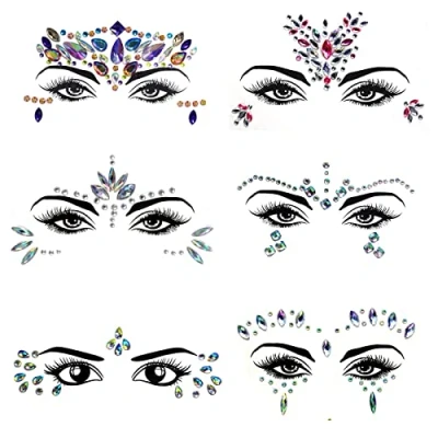 Imagen de 6 Hojas Gemas de la Cara Face, Pegatinas Joyas Gemas, Cristales Festival, para Disfraces Temporales Carnaval Pintura Facial Fiestas Maquillaje
