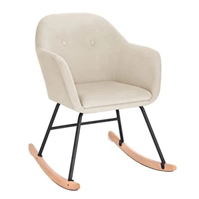 Imagen de WOLTU Sillón Mecedora Lactancia Relax con Reposa Tapizado Reclinable Tejido de Terciopelo Pierna Metal Madera Crema SKS16cm