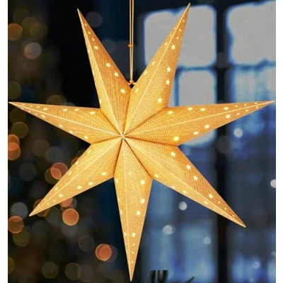 Imagen de BRUBAKER Estrella de Navidad Colgante con Casquillo E14 Set Papel 60 cm 3,5 m Cable Adviento 3D Decoración Ventana Luz Dorada