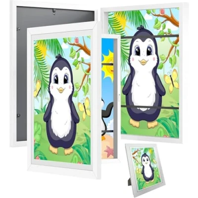 Imagen de Auauraintt 2 marcos de fotos para niños, A4, apertura frontal, con soporte, espacio más 150 dibujos infantiles, ideal guardar y presentar infantiles (blanco)