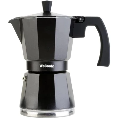 Imagen de WECOOK! Luccia Cafetera Italiana, Inducción, Aluminio, Express, 1 3 Tazas Café, Apta para todas las Cocinas, Color Negro, Junta de Cierre Silicona, Válvula Seguridad.