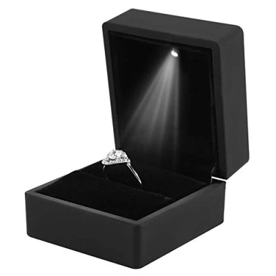Imagen de 4 Tipos Caja de Exhibición Joyería con Luz Led, Anillo, Compromiso Boda Anillo Estuche Almacenamiento para Mejor Regalo(Caja Anillo)