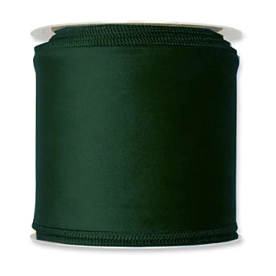 Imagen de FloristryWarehouse Cinta de tela terciopelo verde abeto 100 mm ancho en rollo 8 m con borde alambre