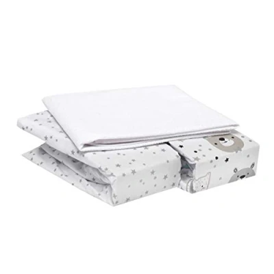 Imagen de Juego de 2 Sábanas Bajera Franela y 1 Protector Colchon Impermeable Cuna Next to Me, 83x50 cm Sábana 100% Algodón Suave Cálido para Bebés Recién Nacidos Invierno