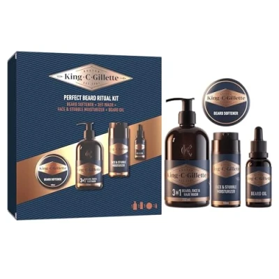 Imagen de King C. Gillette Kit Para Barba Hombre, Incluye Gel Limpiador 3 En 1 350ml + Suavizante De 100ml Crema Hidratante Rostro Y 100 ml Aceite 30