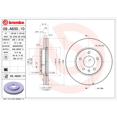 Imagen de BREMBO 09.A630.10 Disco de freno 296 29 5 ventilación interna altamente carbonizado CHEVROLET: Captiva, OPEL: Antara