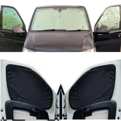 Imagen de Sombrilla para Parabrisas Compatibles con Renault Trafic (2000 2014)(Juego Completo + portón Trasero) Color de Respaldo Negro, Reversible