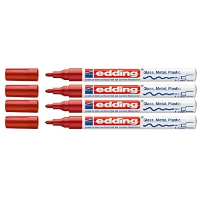 Imagen de Edding 751 Marqueur peinture Pointe M, rouge, Lot de 4