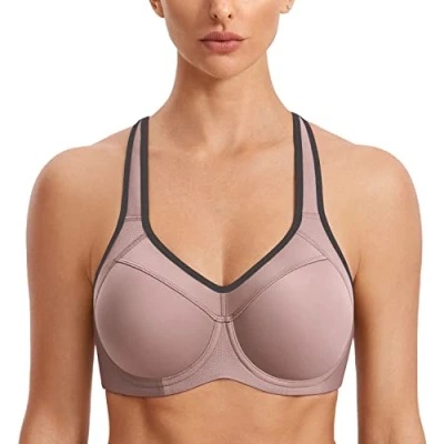 Imagen de SYROKAN Sujetador Deportivo de Alto Impacto con Aros y Fina Espuma para Mujer Ladrillo ES:95C (EU 80C)