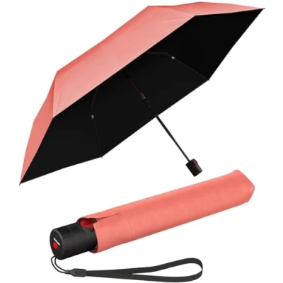 Imagen de Knirps Paraguas de bolsillo Ultra U.200 Medium Duomatic encendido automático resistente a las tormentas al viento, Salmón con protección UV y contra el calor, 95 cm