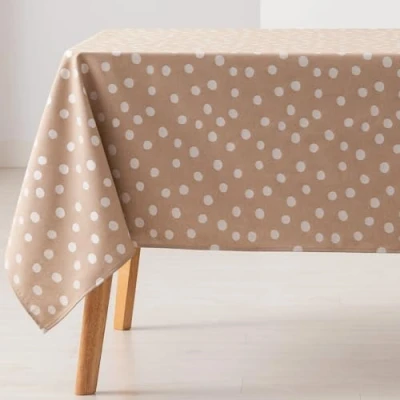 Imagen de GAMUSI Mantel Antimanchas Mesa Rectangular Puntos pequeños Liso Jacquard Impermeable 140x180 cm, Tacto Tela, Color Taupe