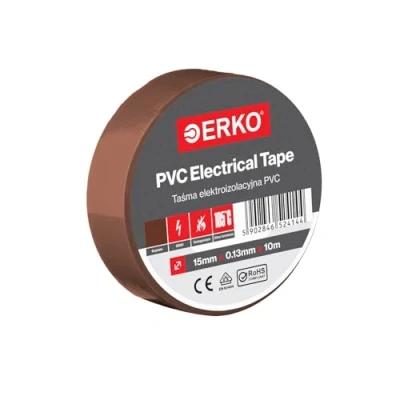 Imagen de ERKO Cinta aislante Marrón PVC 15mm x 10m Reparación de conductos eléctricos, Alta flexibilidad con fuerte adhesión, Resistente a productos químicos, Cloruro Polivinilo