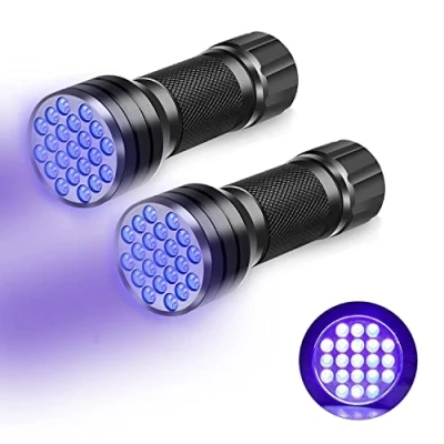 Imagen de CAM2 Linterna UV, 2 unidades, minilinterna de luz negra UV con 21 ledes, ultravioleta 395 nm para geocaching, detectores orina animales domésticos (sin batería)