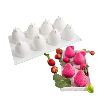 Imagen de molde de silicona pastel 3d, Moldes para postres pudín, 8 cavidades Forma fresa, Blanco