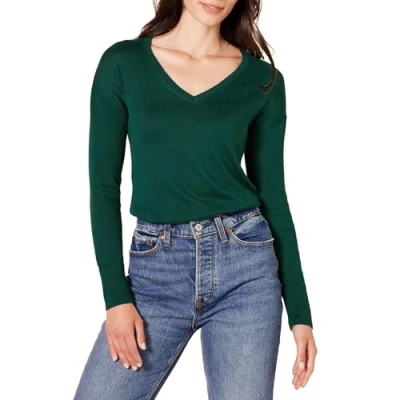 Imagen de Amazon Essentials Jersey Tipo Túnica Ligero de Manga Larga y Cuello en Pico (Disponible Tallas Grandes) Mujer, Verde Oscuro, 4XL Grande
