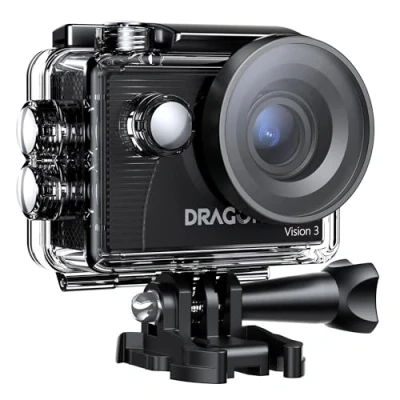 Imagen de Dragon Touch cámara de acción Vision 3 4K30FPS 20MP subacuática Impermeable 170 Gran Angular WiFi Deportiva con 2 baterías, Control Remoto y Kit Accesorios Montaje
