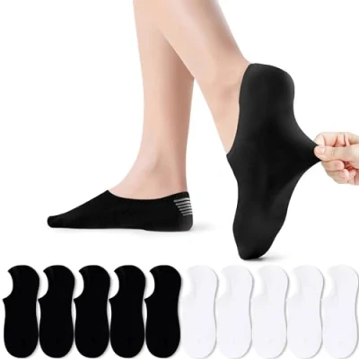 Imagen de PAUNEW Calcetines Cortos Mujer Tobilleros Negro Blanco Hombre Invisibles Algodon 35 38 10 Pares