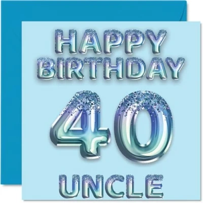 Imagen de Tarjeta de cumpleaños número 40 para tío, globos fiesta con purpurina azul, tarjetas feliz tío años sobrino sobrino, felicitación 145 mm x