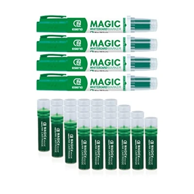 Imagen de ESENG® Whiteboard Magic WM 218 Rotulador para pizarra blanca (4 rotuladores + 24 cartuchos), color verde