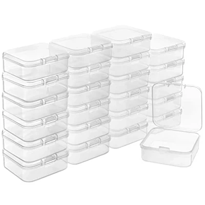 Imagen de BELLE VOUS Caja Plastico Almacenaje Transparente con Tapa de Bisagra (Pack 24) 5,3 x 1,7 cm Organizadora Mini Recipiente Pastillas, Cuentas, Joyas, Artículos Manualidades