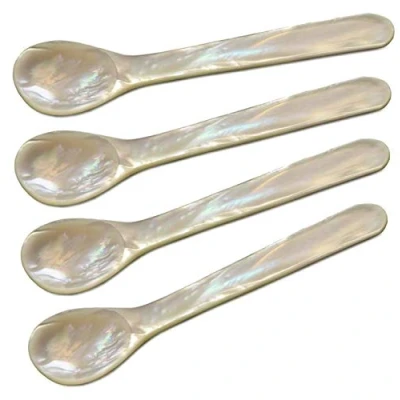 Imagen de EDZARD Juego de 4 cucharas para caviar o huevos, nácar auténtico, longitud aprox. 12 cm, asa redondeada en la arriba, con caja regalo