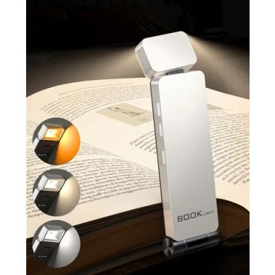 Imagen de Tyreses Luz de Lectura, Lampara Lectura con Pinzas, LED USB Recargable, 3 Colores y Brillos Continuamente Ajustables, Anti Azul, Regalo para Niños Amantes la Lectura（Blanco）