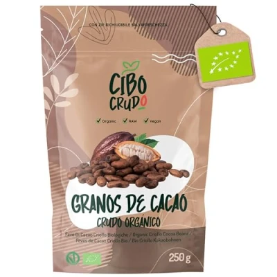 Imagen de Granos de Cacao Crudo Orgánico 250g. Puro Peru. Grano o Nibs 100% y Natural la Planta Theobroma. Sabor Intenso Aromático Amargo.