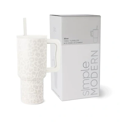 Imagen de Simple Modern Vaso Térmico con Pajita y Asa Taza Termica café para Llevar Botella de Agua Acero Inoxidable Aislado helado Trek 890ml Cream Leopard