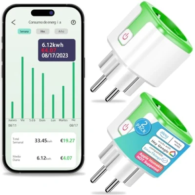 Imagen de SURFOU Vesync Enchufe Inteligente con Monitor Consumo Electrico, Alexa Compatible y Google Home, Programable Temporizador, Control Remoto, de Voz, Plug, 2 Packs