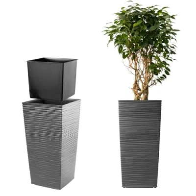 Imagen de KADAX Macetero Alto de Diseño Moderno para Plantas Interior y Exterior, Maceta Grande Plástico, Jardinera Alta (Texturizado, Grafito, 75.5 cm)