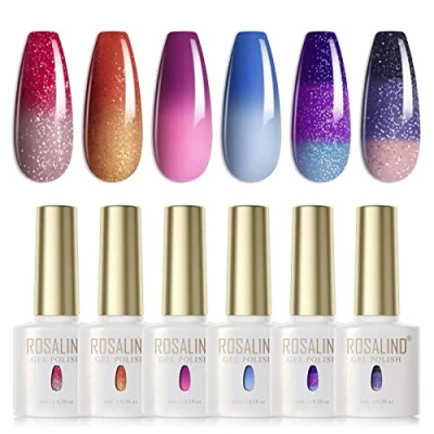 Imagen de ROSALIND Esmaltes Semipermanentes de Camaleon 6Pcs, Pintauñas Cambia Color con Temperatura, Gel Termico UV LED, Nail Polish 6ml