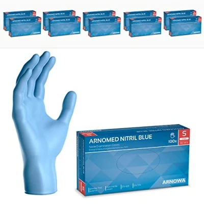 Imagen de ARNOMED guantes nitrilo talla S, de nitrilo, azul, 10 cajas (1000 uds), desechables para mecanico, sin polvo en tallas XS, M, L, XL y XXL