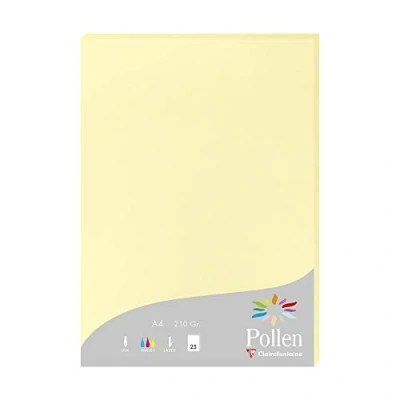 Imagen de Clairefontaine 24207C Caja de 25 Hojas Formato A4 (21x29,7cm) 210g/m² Colores Canarios Papel Invitación para Eventos y Correspondencia Gama Pollen Liso Premium