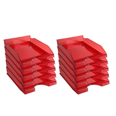 Imagen de Exacompta 12324d ecotray lote de 10 bandejas correo Linicolor rojo carmín, transparente
