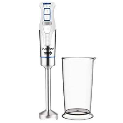 Imagen de Bastilipo Batidora de brazo, 1200W Velocidad variable + TURBO, con vaso medidor 800 ml., color blanco/acero, TURBOMIX 1200