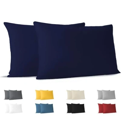 Imagen de Dreamzie Funda Almohada 50x80 (Juego de 2) Azul Oscuro para Las Almohadas 50 x 80 cm 100% Algodon Jersey Cojin Cama Protector