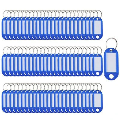 Imagen de SagaSave etiquetas clave 100 piezas llavero de plástico identificación llaveros nombre equipaje con anillo dividido (Azul)