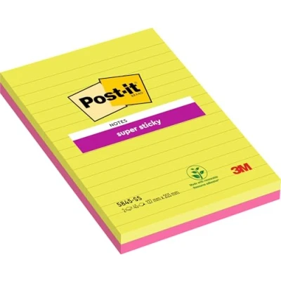 Imagen de Post it Super Sticky Notas Grandes, Colores Surtidos, Con Líneas, 127 mm x 203 mm, 45 Hojas/Bloc, 4 Blocs/Paquete