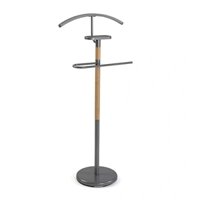 Imagen de Versa Holstebro Galán de Noche Moderno Multifuncional con 2 Perchas o Colgadores para Ropa Hombre Mujer, Medidas (Al x L An) 112 28,8 46,5 cm, Metal y Madera, Color Gris